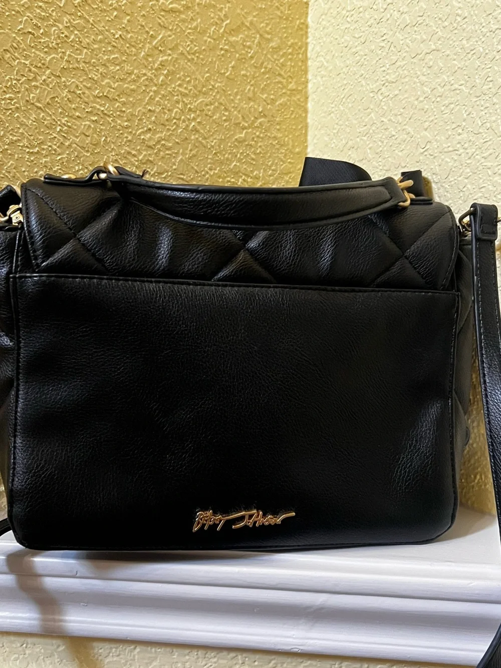 Betsey Johnson I Want Candy Hearts Black Quilted Top Handle Satchel
